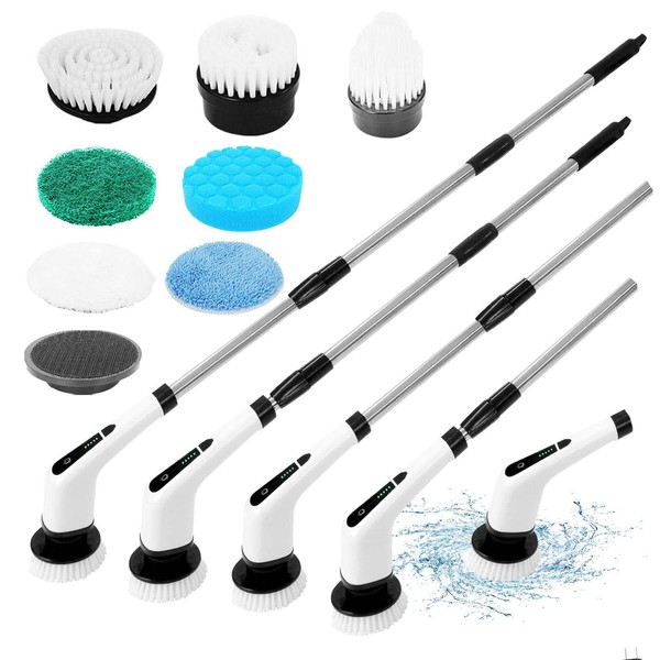 Electric Spin Scrubber, Cordless Shower Scrubber for Cleaning with 7 Multi-Purpose Cleaning Brush Heads, Bathroom Scrubber with Long Handle, Power Scrubber for Cleaning Wall, Floor, Bathroom, Kitchen
