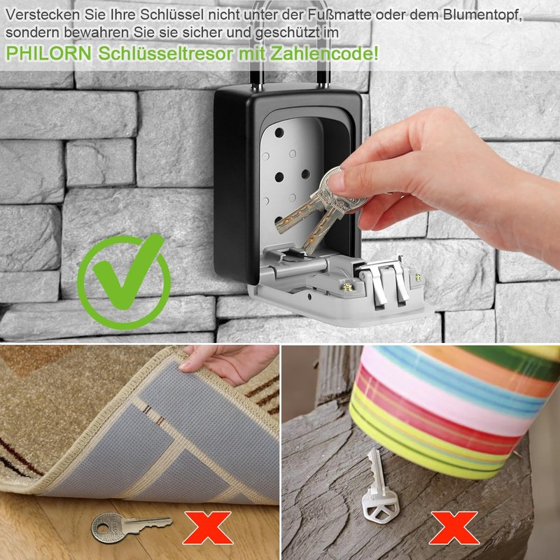Philorn Key Lock Box with Shackle Portable Key Safe with