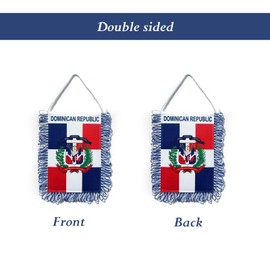 TOPFLAGS Dominican Flag 4 X 6 Inch Fringe Dominican Republic Flags Car Window Hanging Flag Mini Flag Banner Double Sided Hanging Flag