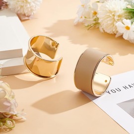 UNICRAFTALE Pack of 2 Golden Ribbed Bangle Punk Style Wide Band Open Bangle Adjustable Wrist Cuff Wrap Bracelet for Gemstone Leather Inlay Bangle Making 3.45 cm Wide, Metal