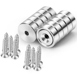 Neosmuk Magnets with Hole - 10kg Strong Round Cup Disc Neo-Magnet for Wall and Tools Rack Pack of 10