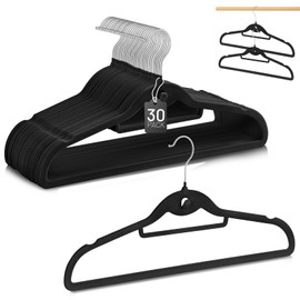 Velvet Stackable Hangers 30 Pack, STOPKLAS Black Clothes Hanger Non Slip Felt Hangers with 360° Swivel Hook, Thin Hanger Space Saving, Heavy Duty Closet Hanger for Clothes, Coats, Suits, Dress, Pants