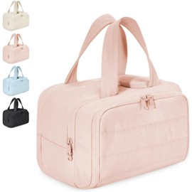 Neceser De Viaje, Bolso De Viaje Ligero De Gran Abertura Para Mujer, Organizador De Cosméticos Mullido Con Asa Para Accesorios, Artículos Esenciales Y De Aseo Personal (Rosa)