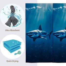 Turamurra Hand Towels Set of 2 Ocean Shark Themed Towels for Bathroom Decorative, Bath Towels, Soft Absorbent Towels for Farmhouse Home Decor Gifts for Women 14 x 28 in