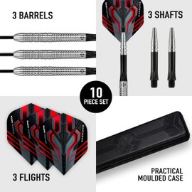 Harrows Damon Heta Natural 90% Tungsten Steel Tip Darts Set 21g, 23g & 25g - Includes Black Alamo Shafts, Damon’s Signature Flights & Travel Case