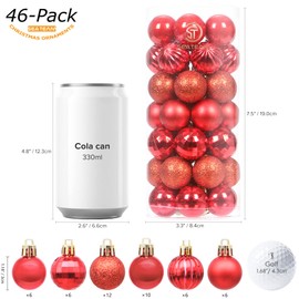 Sea Team 46-Pack Christmas Ball Ornaments with Strings, 30mm/1.18" Mini Size Baubles, Shatterproof Plastic Christmas Bulbs, Hanging Decorations for Xmas Tree, Holiday, Wedding, Party, Red