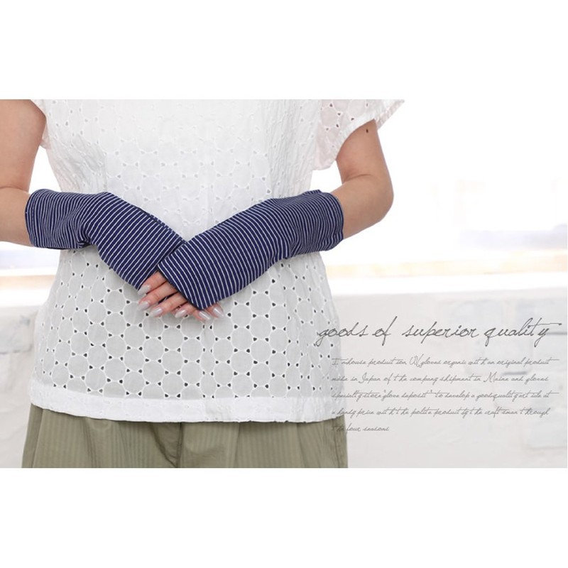 GlovesDEPO Women's Arm Cover, Cooling Sensation, Border Pattern, Short, Fingerless,