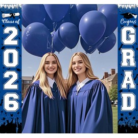 Graduation Decorations Blue White 2026/Blue Graduation Party Decorations/Congrats Grad Porch Banner for Any Schools 2026 Grad Party Banners (Navy Blue Black White)
