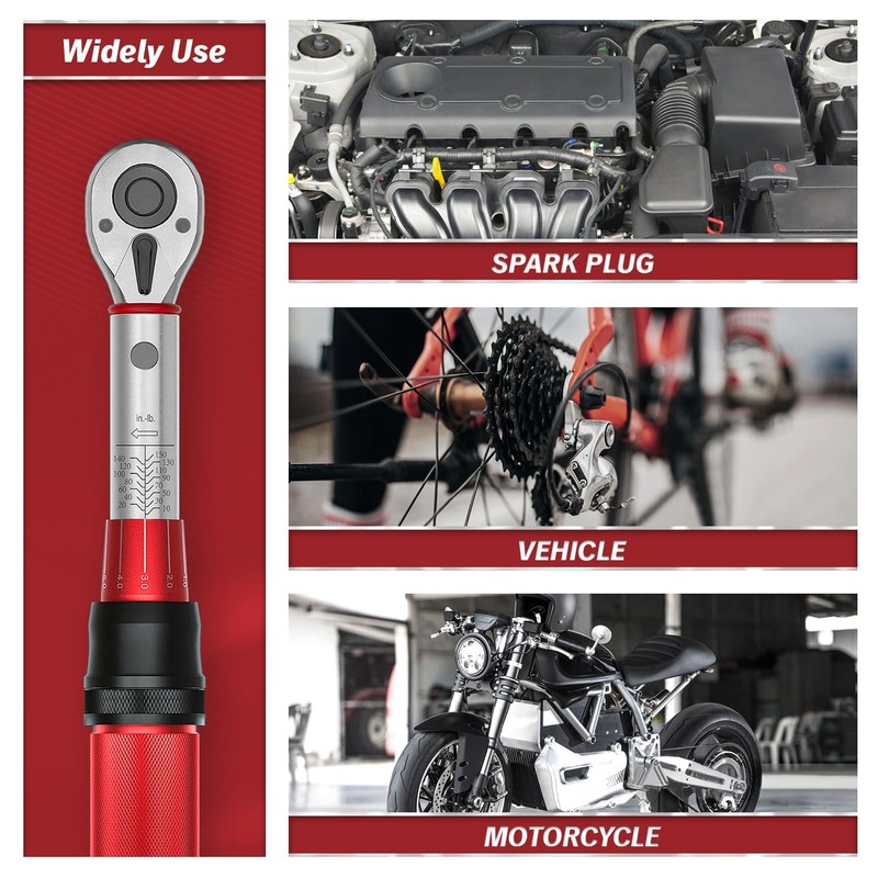 Thorstone 1/4 Torque Wrench, 10-150 in.-lb./ 1.1~16.9Nm Dual-Direction Adjustable Micrometer