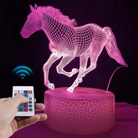 Horse 3D Night Light for Children, Dimmable Horse 3D Lamp with 16 Colour Changes, Horse Girl Lamp, Night Lights with Remote Control and Smart Touch, Gift for Girls, Living Room, Bedroom Decor