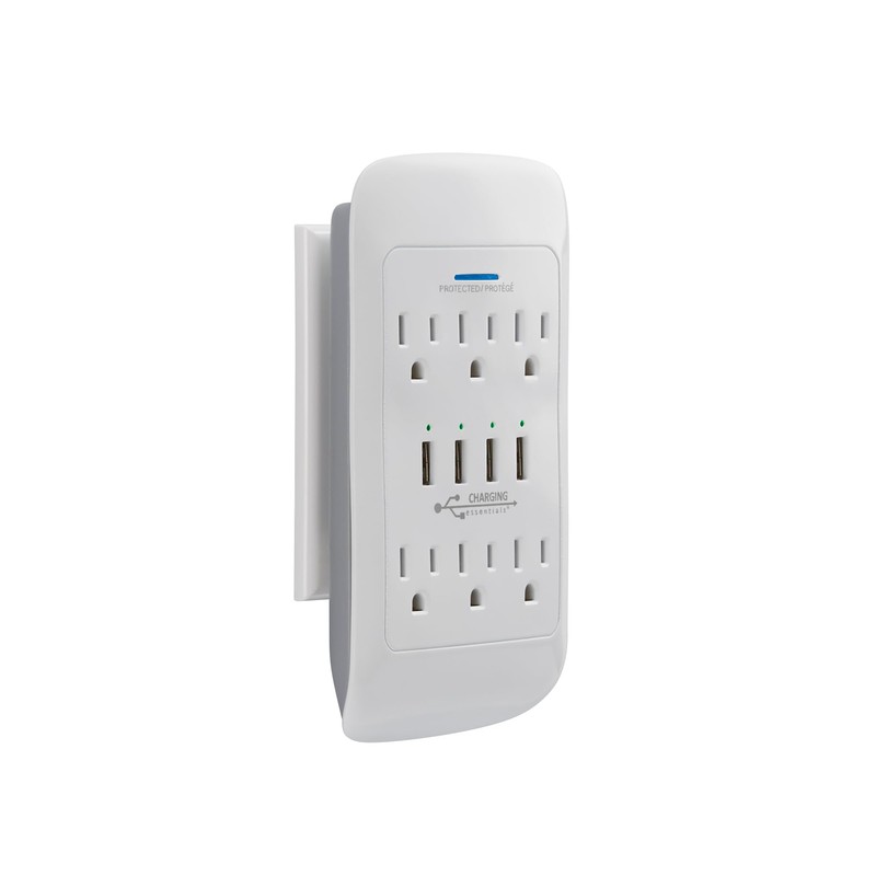 Charging Essentials 6 AC Outlets + 4 USB Ports Wall