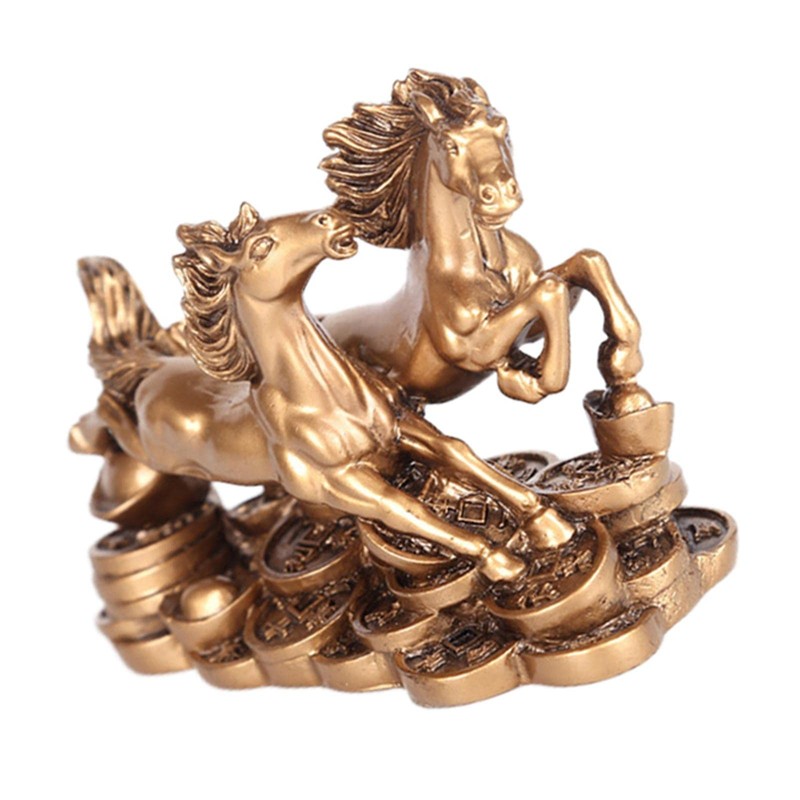 Baoblaze Standing Running Two Horses Statue Feng Shui Two Galloping