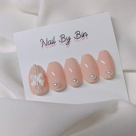 [Handmade Nail Tip] Ribbon Nude Syrup Nails - Almond / [수제네일팁] 리본누드시럽 네일 - 아몬드