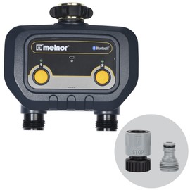 Melnor 65183AMZ Bluetooth Hose Timer, 2-Zone Programmable Watering Timer, Quick Connect Bundle, Black, Yellow