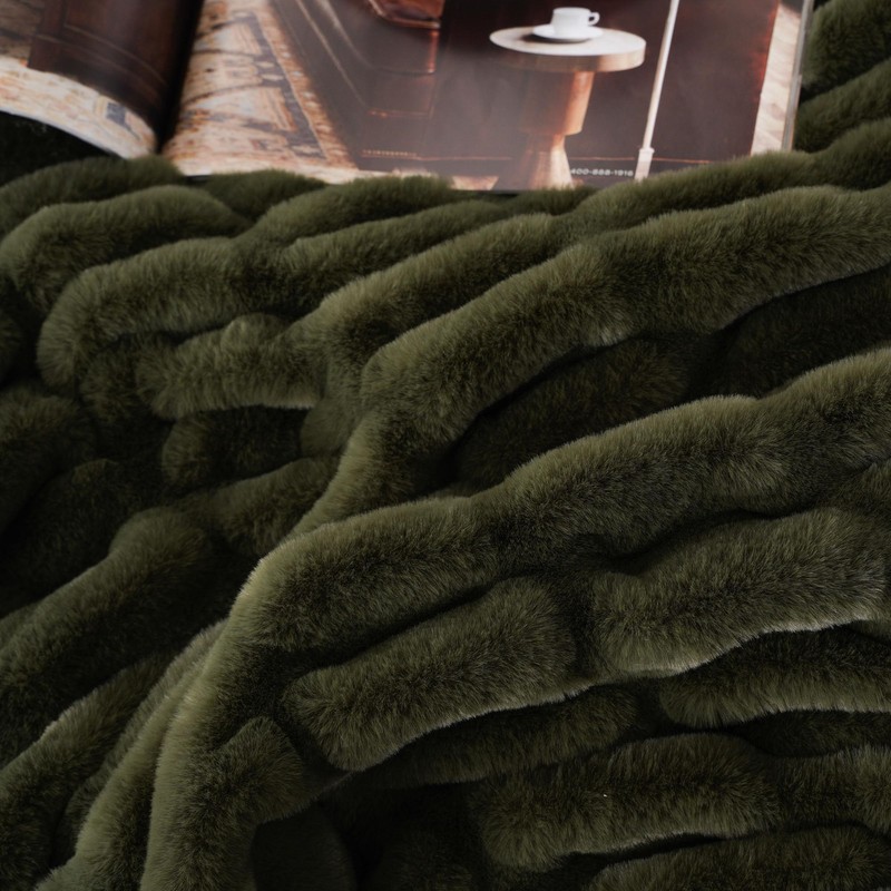 BATTILO HOME Olive Green Faux Fur Throw Blanket for Bed,