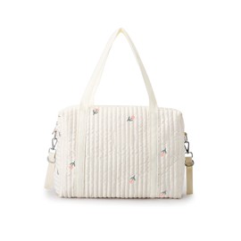 SONARIN Embroidery Baby Changing Bag, Stylish Large Capacity Cotton Travel Changing Bag, Carry Bag, Handbag, Portable Lightweight Baby Bag, Mum Bag with Pram Hook (Tulip)