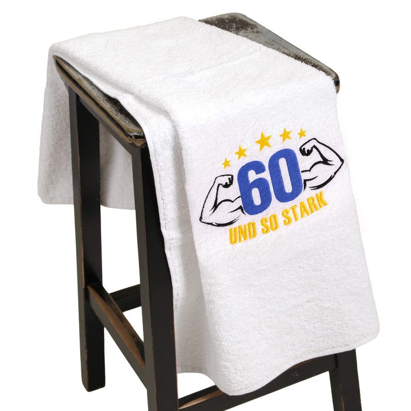 Abc Casa 60th Birthday Gift Towel with Embroidered Muscles for