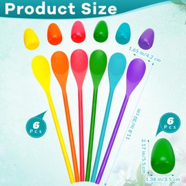 12 Pcs Easter Egg and Spoon Race Game Set, 6 Players Carnival Egg and Spoon Relay Game, Wooden Egg Spoon Balance Carnival Games for Easter Birthday Holiday Outdoor Family Activities