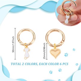 AHANDMAKER 12Pcs Gold Shoe Charms 2 Styles Gothic Cat Shaped Boot Charms with Spring Gate Rings Enamel Alloy Punk Style Shoes Decoration for Boot Bag Purse Punk Decor 50mm