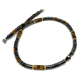 ALBATROSART Healing Stress Anxiety Meditation Grounding Energy Gemstone Necklace Series (Natural Tiger Eye & Hematite -6 mm- Stone Tube Beads)