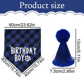 WUSJCOF 3 Stücke Hunde Geburtstag Hut Bandana Set, Hunde Geburtstags Bandana Mütze mit 8 Bling Nummern, Hundegeburtstagsgeschenk, Hund Geburtstag Deko (Blau)