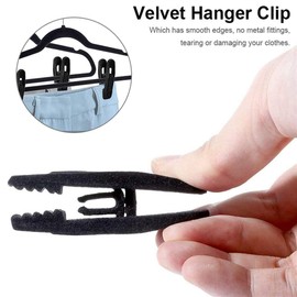 20 Pack Velvet Hangers Clip, Non-Slip Black Velvet Hanger Strong Finger Clips for Slim Line Thin Hangers Velvet Shirt Clothes Pant Skirt Dress