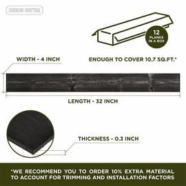 SIBERIAN HERITAGE Shiplap Boards for Wall | Reclaimed Wood Planks for Farmhouse Decor | 12 Barnwood Planks Black Painted - DIY (Nailed or Glued)… (10.7 sq.feet)…