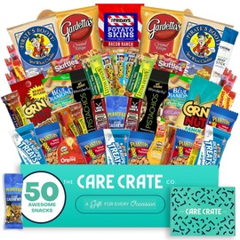 Men's Hearty Snack Box - Ultimate Man Care Package ( 50 piece Snack Pack ) Jerky, Nuts, Chips and Pretzels Variety Pack - The Care Crate Co.