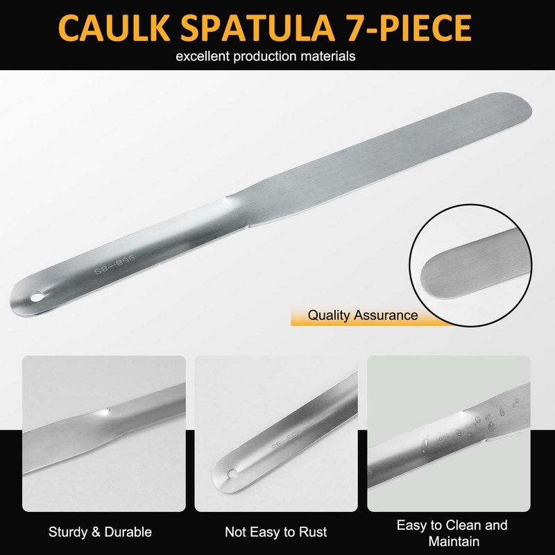 958-G01 Caulking Spatula Set, Multi-Purpose Caulking Tooling 7-Piece, Stainless Steel