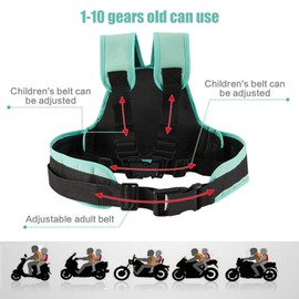 Queerelele Motorcycle Children's Belt, Children's Bicycle Rear Seat Safety Belts, Fall Protection, Children's Adjustable Motorcycle Strap, with Reflective Strips, Suitable for Children Between 1 and