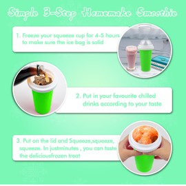 Slushy Maker Cups, DIY Magic Slushy Maker Squeeze Cups, Portable Smoothie Squeeze Cup for Juices, Milk and Ice Cream Make, Double Layers Silicone Slushie Cup with Straw for Friends,Family Gifts-green