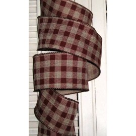 RG RIBBON 5 yds. of 2.5 " FARMHOUSE TAN/ RED CHECK WIRED RIBBON for DOOR WREATH rb