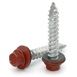 Hex Washer Head Mechanical Galvanized Roofing Screws Red Finish - #14 x 1-1/2" Qty 25