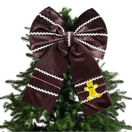 Civaner Gingerbread Bow Christmas Tree Topper 16 x 22 Inches Large Christmas Velvet Bow for Wreath Xmas Tree Ornaments Decoration for Home Winter Indoor Outdoor