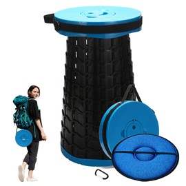 Spisces 19.7” Heavy Duty Collapsible Stool with Cushion - Portable, Foldable Camping Stool for Adults, Max Capacity 1000lbs (Blue)