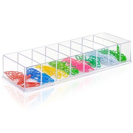SHIDOW Paper Clip Holders, 8 Compartment Acrylic Paperclip Display Organizer, Stationery Storage Holder, Sticky Notes & Business Card Organizer, Desk Accessories Binder Clips Case