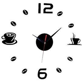 Aliciashouse Große Wanduhr DIY Wand Aufkleber Uhr Kaffee Tee Tasse Anzahl Uhr Home Cafe Dekor-schwarz
