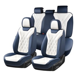 Coverado Car Seat Covers Full Set, Seat Covers for Cars, Waterproof Leather Automotive Seat Cover, Universal Car Interior Protectors Cushion for Most Cars Blue_White