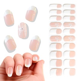 Semi Cured Gel Nail Strips Fench Nail Tips UV Nails Gel Nail Stickers 20 Pieces Pink French Nail Polish Strips Works with UV Nail Lamp Easy Application & Removal