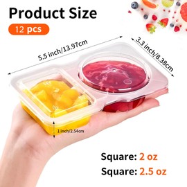 Reusable Snack Containers, 12PCS Double Compartment Snack Pot with Lids, Mini Condiment and Dip Container, Portable Sauce Condiment Pots for Picnic Work Lunch