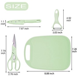 Magicorange Travel Cutting Board Set, 3 Pcs Portable Mini Camping Plastic Cutting Board Set & Stainless Steel Knife with Sheath, Fruits & Vegetable Peeler Scissors (Green)