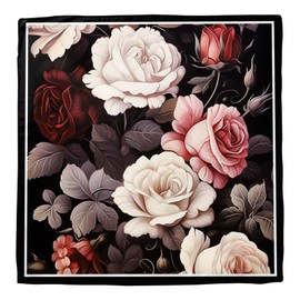 Zewurtuw Scarf Silk Feeling Large Square Satin Head Hair Wrap Lightweight Fashion Cute Aesthetic 27.5 Inches for Women Girls Handbag Decoration-Rose Floral