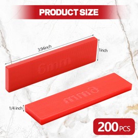 Geelin 200 Pcs 1/4 Inch Plastic Shims Flat Structural Tile Plastic Shim for Leveling 3/64 1/8 1/4 Inch Home Improvement Level Door Toilet Shim Windows Indoor Outdoor Use(red)