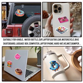 WESILY Pack 50 PCS Donut Stickers Doughnut Themed Waterproof Sticker Vinyl Decals Supplies Favors Party Decor Water Bottles Laptop Phone Helmet Scrapbooks Gifts Birthday