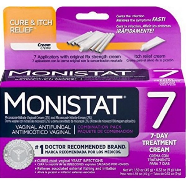 MONISTAT Vaginal Antifungal 7-Day Treatment Cream, Cure & Itch Relief (Pack of 2)