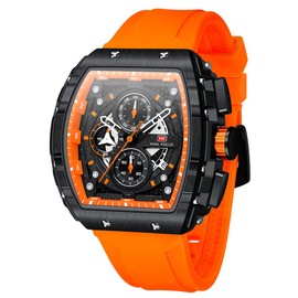Watch for Men Wristwatch Fashion Hollow Big Dial Luminous Waterproof Sport Analog Quartz Business Chronograph Mens Watches Blue Silicon Strap Dress Watch(Orange)