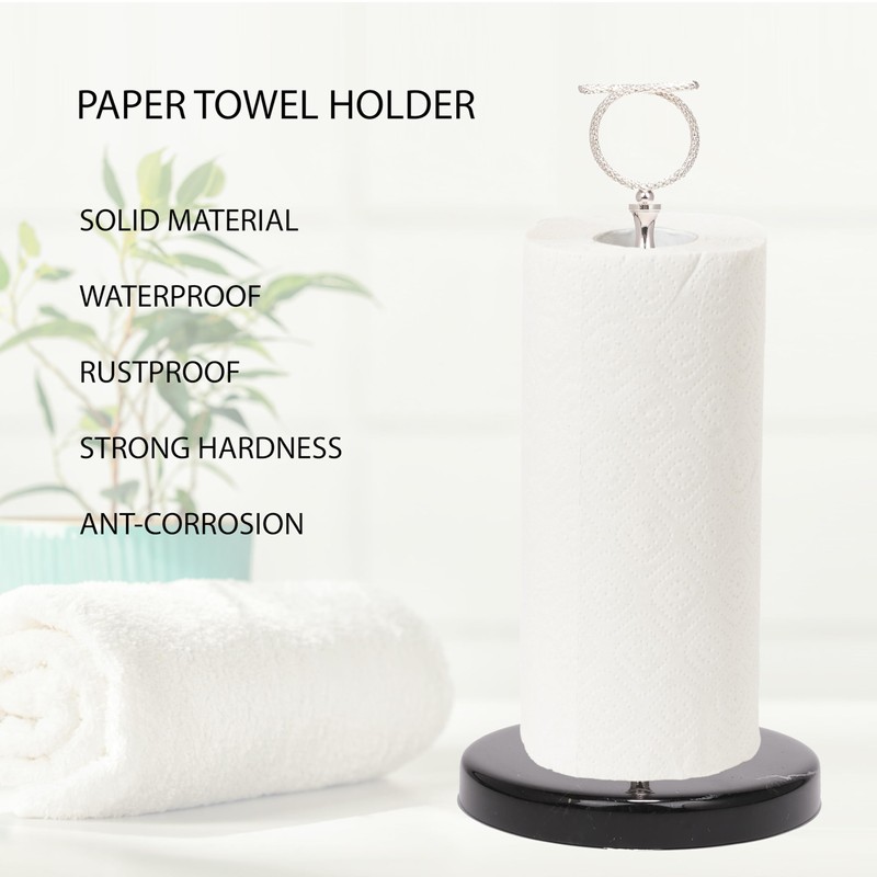 Y Luxe Black-Silver Marble Countertop Paper Towel Holder - Elegant