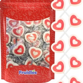 Fruidles Red Double Heart Tattoo Lollipop Sucker, White Shaped Lollipop with Red Heart, 10g Individually Wrapped Candy (Half-Pound)