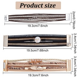 ANATTASOUL 3 Pieces Leather Layered Bracelets for Women Men Black Leather Wrap Bracelets Set Boho Multilayer Bead Bracelet Suitable Leather Bracelet Buckle with Stone for Dating, Travel, Leather