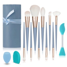Makeup Brushes 10pcs, Professional Synthetic EyeShadow Blending Powder Liquid Cream Face Brushes Blue ​Cruelty-Free Cosmetic Brushes Kit